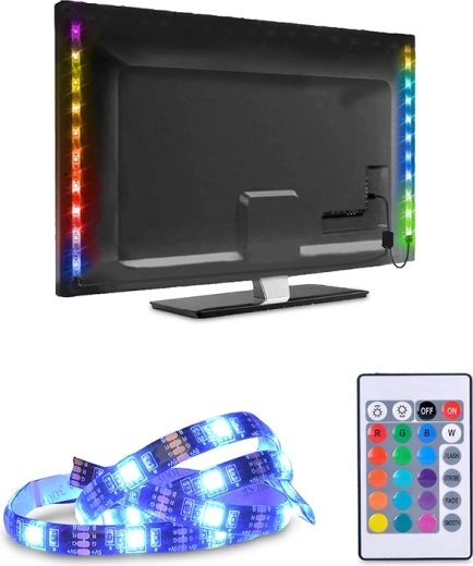 Solight LED RGB-strip voor tv en pc, 2 × 50 cm, USB, met schakelaar en afstandsbediening