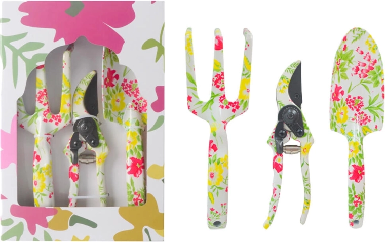 3-delige tuinsset handgereedschap met bloemenmotief