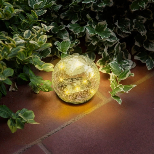 Solair insteekbare lichtgevende bol van gebarsten glas, 10 cm, 10 warmwitte leds