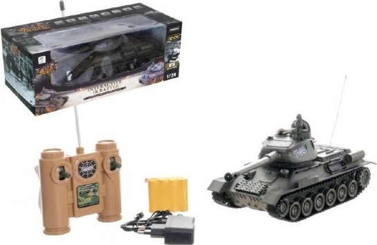 RC tank kunststof 33cm T-34/85 op batterijen + oplaadpack 27MHz met geluid en licht in doos 40x15x19cm