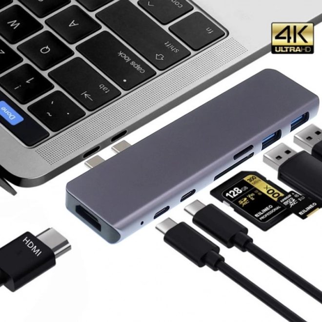 7-in-1 USB-C HUB Adapter HDMI 4K SD for MacBook Pro / Air - Gray