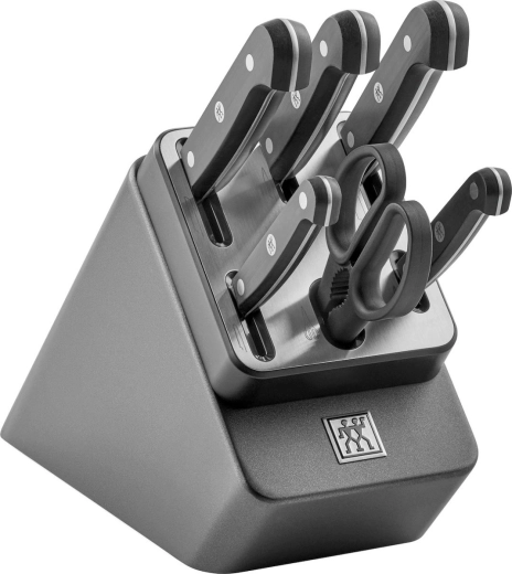 Set of 5 knives in a black self-sharpening block