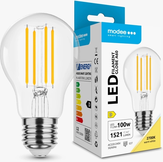 Modee Smart Lighting LED-Filament-Glühlampe Globe A60 E27 11,2 W Warmweiß