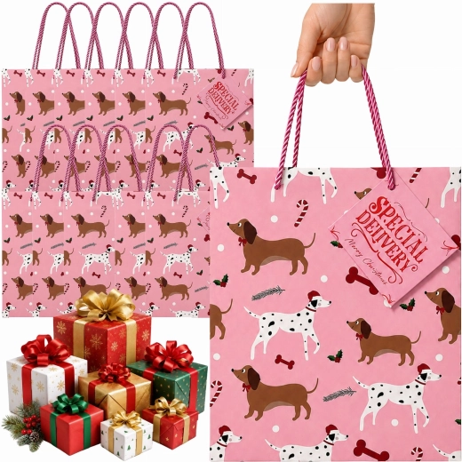 Kerstcadeautas met hondenmotief - 1 stuk