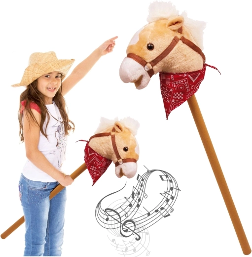 Hobby horse sur bâton en bois avec son de hennissement, 77 cm