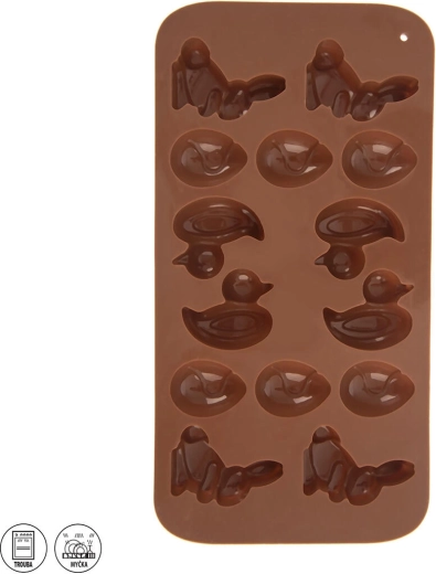 Siliconen mal Pasen – konijntjes, eendjes en eitjes, 14 stuks, bruin