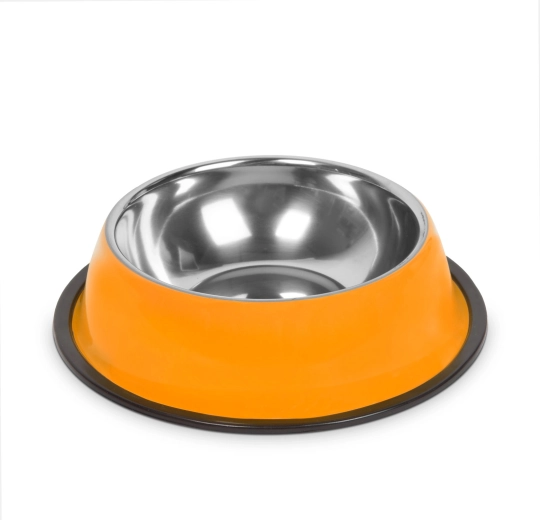 Bol en acier inoxydable pour chiens avec anneau antidérapant, 18 cm, orange