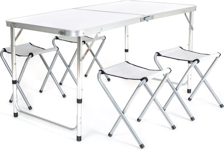 Kempingset BILBAO – opvouwbare aluminium tafel en 4 krukjes