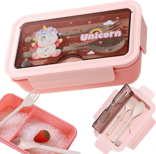 Lunchbox met vakken en bestek 1 l