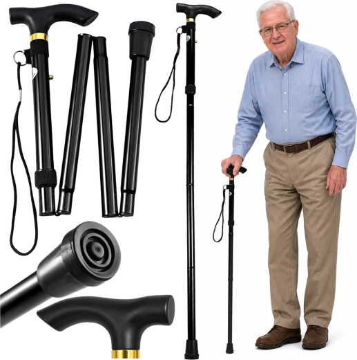 Faltbarer Teleskop-Gehstock für Senioren, schwarz 85–95 cm