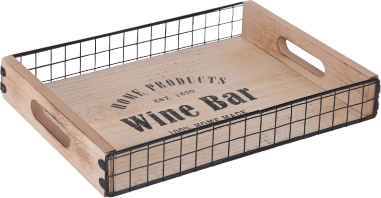 Grand plateau de service en bois et métal 39,5 × 30 cm