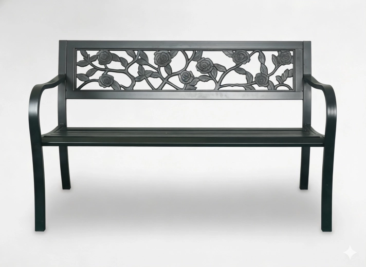 Banc de jardin en métal avec motif de roses, 125 × 53 × 77 cm
