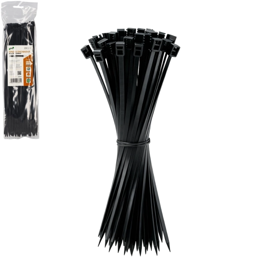 Set of cable ties 3.6 × 300 mm, black, 100 pcs, UV resistant