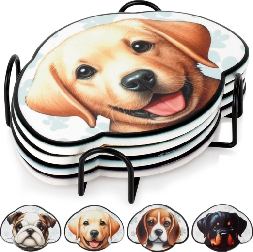 Set onderzetters met houder – honden, 4 stuks