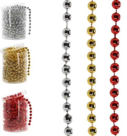 Kerst kralen guirlande 5 m – rood, goud en zilver