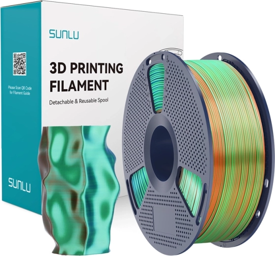 Sunlu PLA+ Silk driekleurig filament voor 3D-printen oranje/blauw/groen