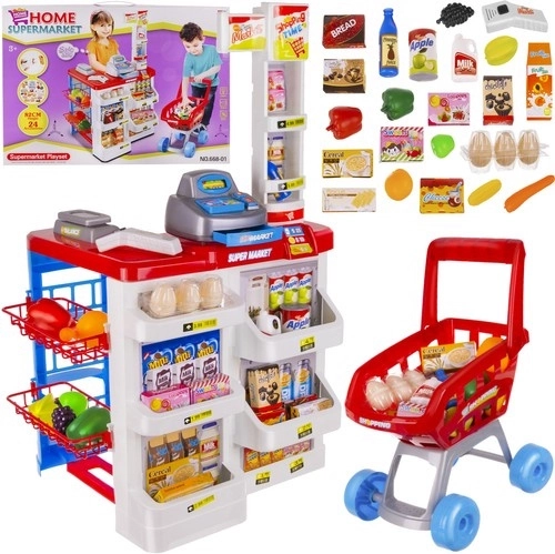 Kindersupermarkt mit Scanner, Waage und Einkaufswagen
