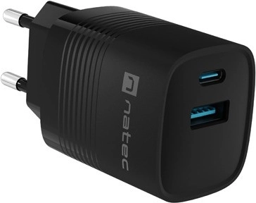 Natec Ribera GaN USB Charger 30W, 1x USB-A, 1x USB-C, Black