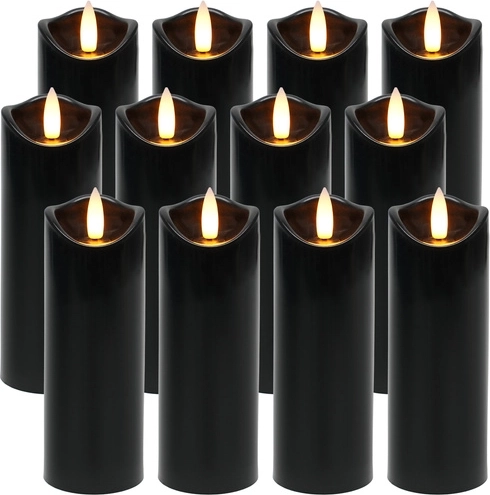 Ruhhy bougies LED pour lanternes et photophores 15 cm noires (blanc chaud), lot de 12 pcs