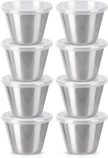 Petits bols en acier inoxydable pour sauces avec couvercles, 70 ml - 8 pièces