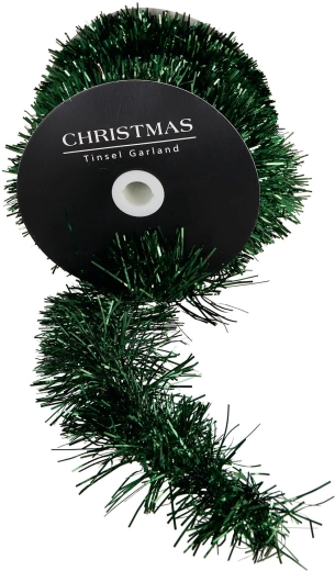 Dark green Christmas tinsel garland 9 cm x 10 m