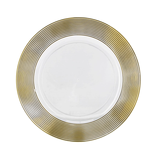Decorative round charger plate 33 cm transparent with gold stripes - 1 piece