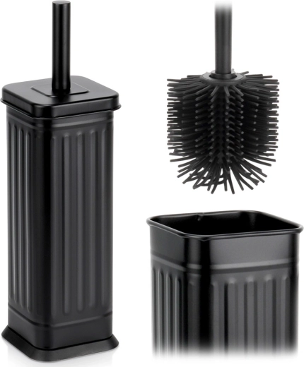 Brosse WC en silicone avec support métallique, noir