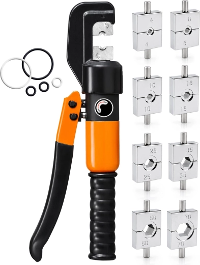 Pince à sertir hydraulique pour cosses à œil RENEW FORCE 4–70 mm² avec 9 matrices