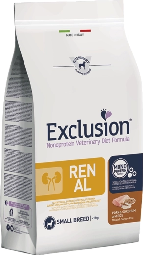 Exclusion Renal pour petits chiens avec porc, sorgho et riz 2 kg