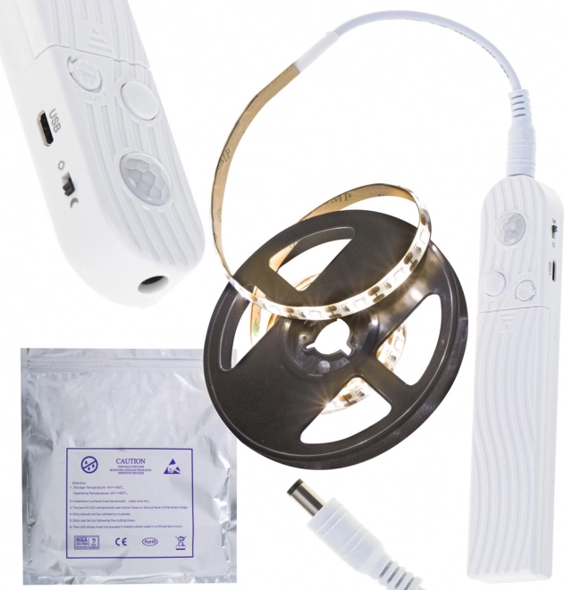 Wasserfester LED-Streifen mit Bewegungsmelder, USB/Batterien, 1 m, 59 LEDs, warmweiß