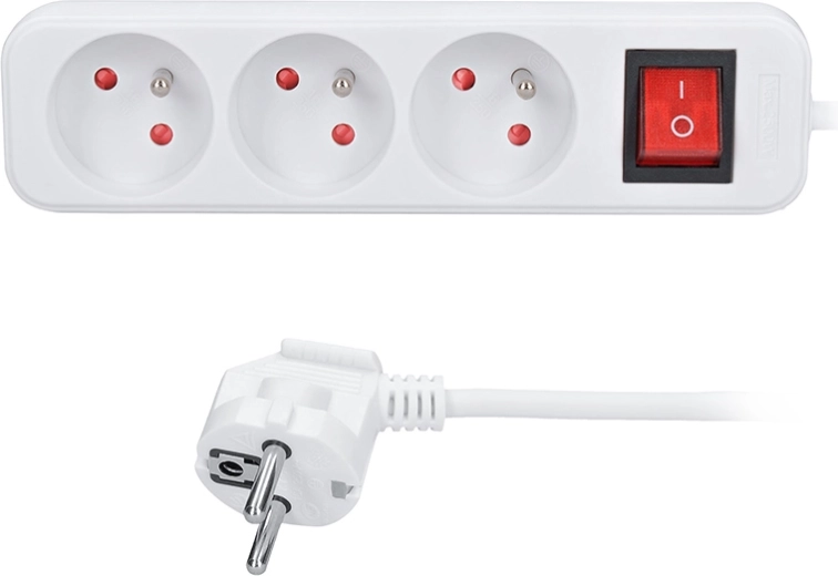 Solight verlengsnoer met 3 stopcontacten, 3 m, met schakelaar, wit