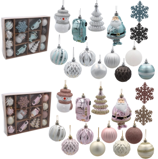 Set of 20 Christmas ornaments in pink and blue – lightweight shatterproof decorations