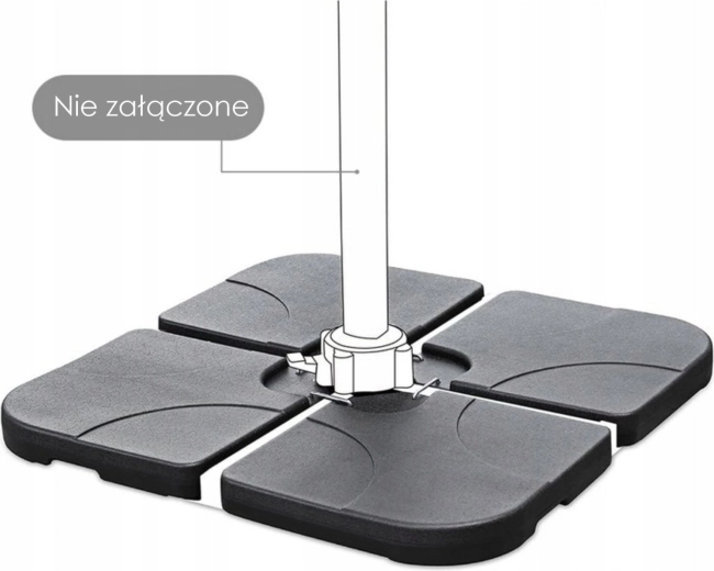 Zwarte vierkante parasolvoet voor de tuin, 4-delig, vulbaar, tot 80 kg