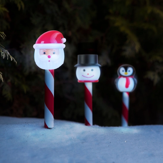 Kerst-zonne-LED-lamp met de Kerstman, sneeuwpop of pinguïn - 1 stuk