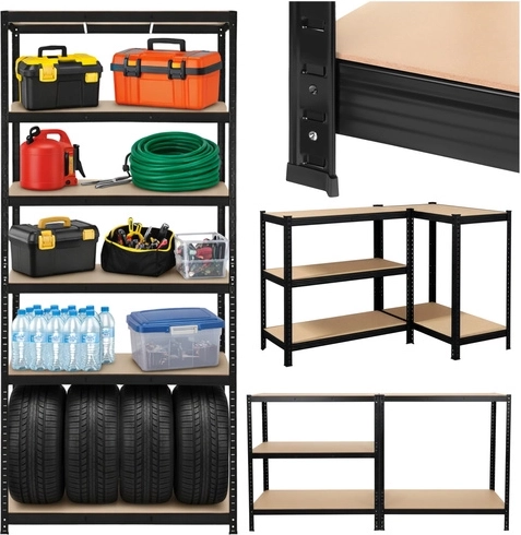 Metal shelving unit for workshop and garage 220 × 100 × 45 cm, 5 shelves, 1000 kg load capacity, BIGSTREN – black