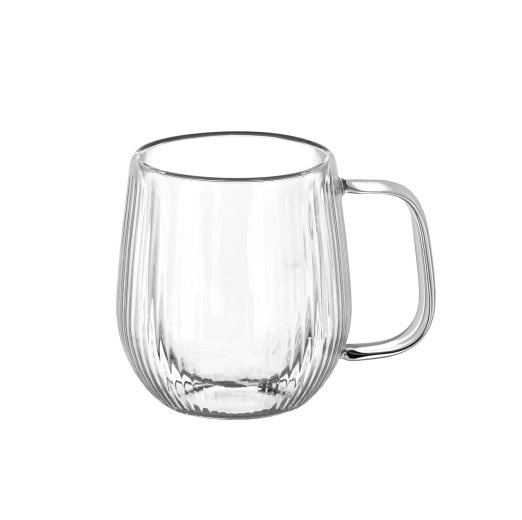 Set of 2 Stripe double-wall glass mugs with handle 230 ml