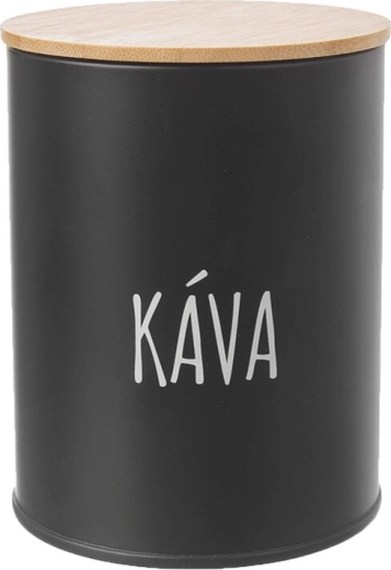 Metal tin with bamboo element for coffee, black, diameter 9.5 cm (CZ/SK)