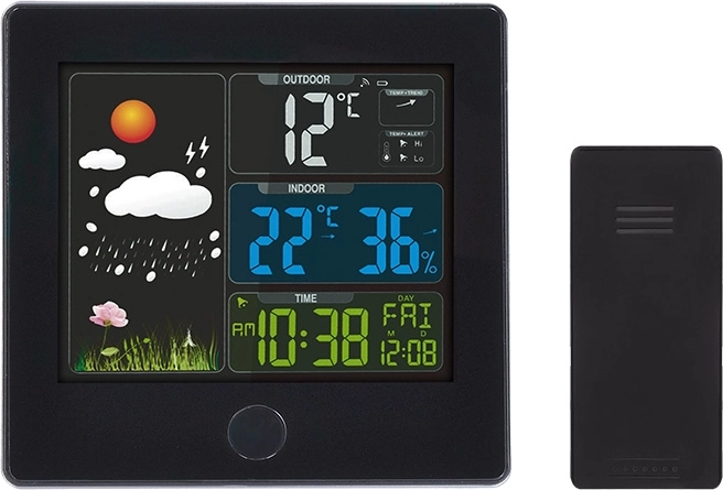 Solight Wetterstation mit farbigem LCD und kabellosem Sensor, Schwarz