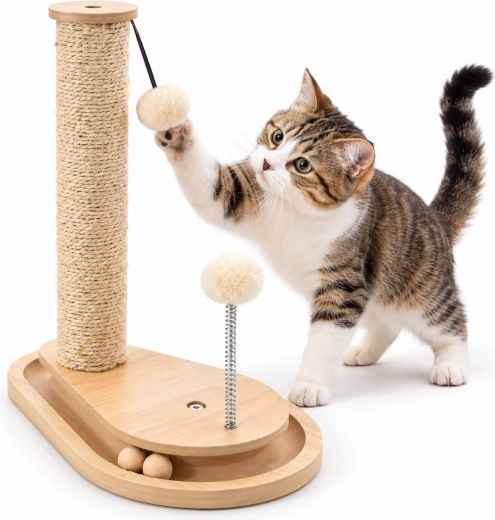 Beiger Kratzbaum für Katzen mit Säule 35 × 23 × 40 cm
