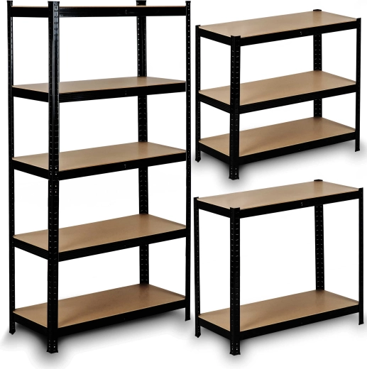 Metal Shelving Unit HUMBERG 150 × 75 × 30 cm, black, 5 shelves, screwless system