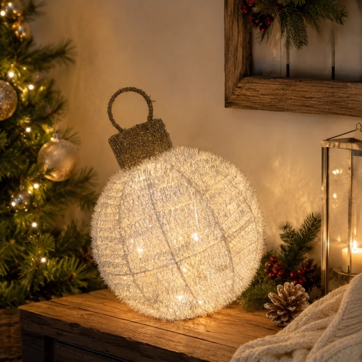 Kerst LED-ornament – roterende kerstbal wit 25 × 34 cm - 1 stuk