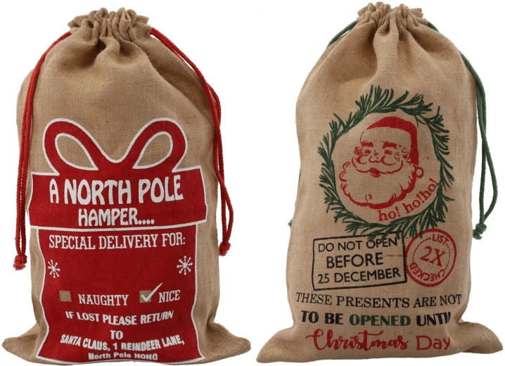 Christmas jute gift sack 39 × 65 cm with red drawstring