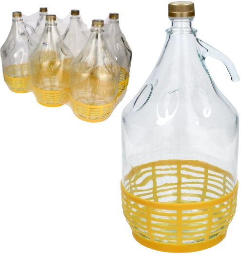 Glass demijohn 5 L with screw cap and plastic handle