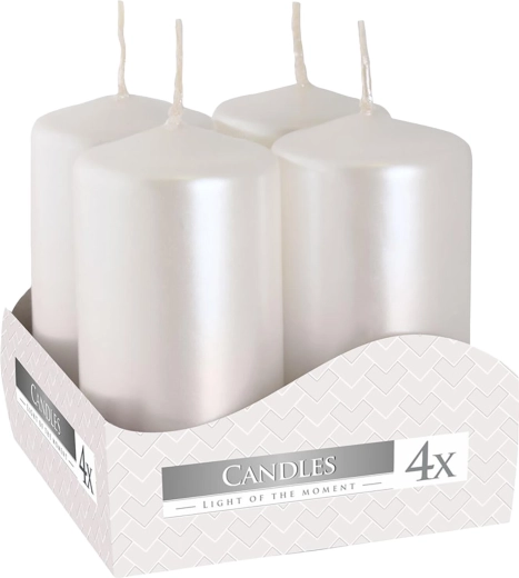 Advent candles 80 × 40 mm metallic white gloss (4 pcs)