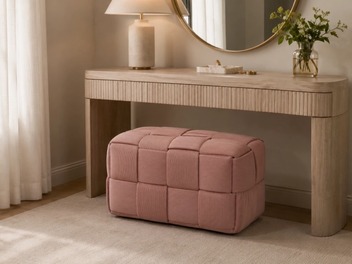 Pink Woven Rectangular Ottoman 72 × 38 × 38 cm