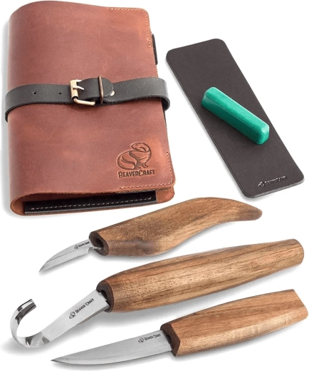 Beavercraft Deluxe-Set mit Schnitzmessern zum Löffelschnitzen im Lederetui