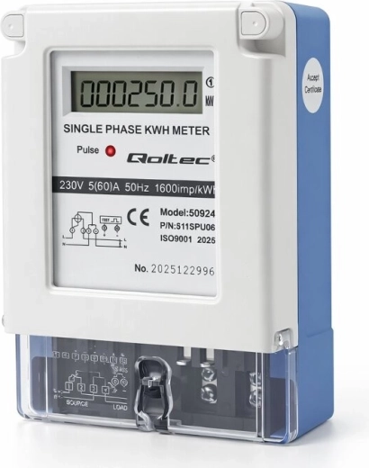 Qoltec eenfasige elektriciteitsverbruiksmeter 230 V 5(60) A LCD