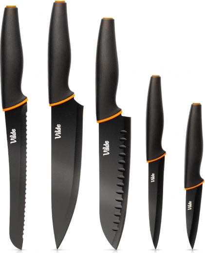 Vilde ensemble de couteaux de cuisine en acier inoxydable, noir, 5 pièces