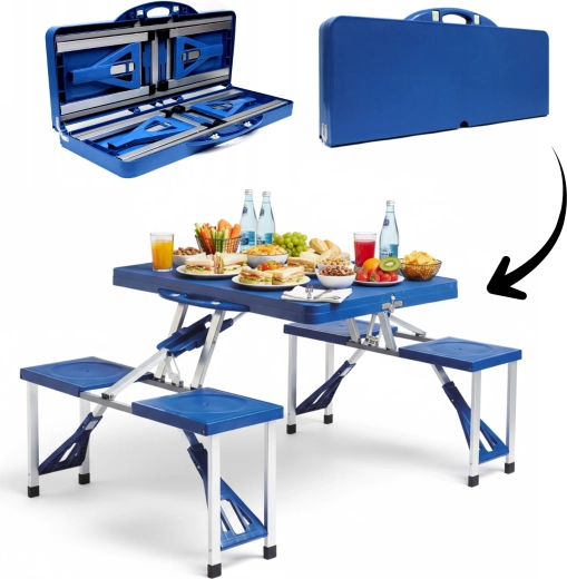 Folding picnic table with four seats and umbrella hole