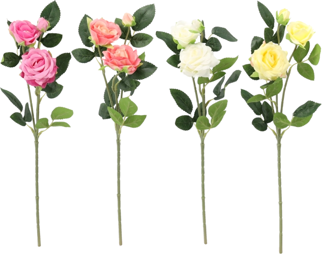 Branche artificielle de rose avec trois fleurs 38 cm, assortiment de couleurs